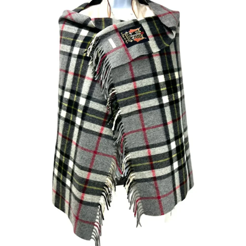 B-Gray Thomson Scotland Gray Black Tartan 100% Lambswool Scarf/Throw 60X34(2
